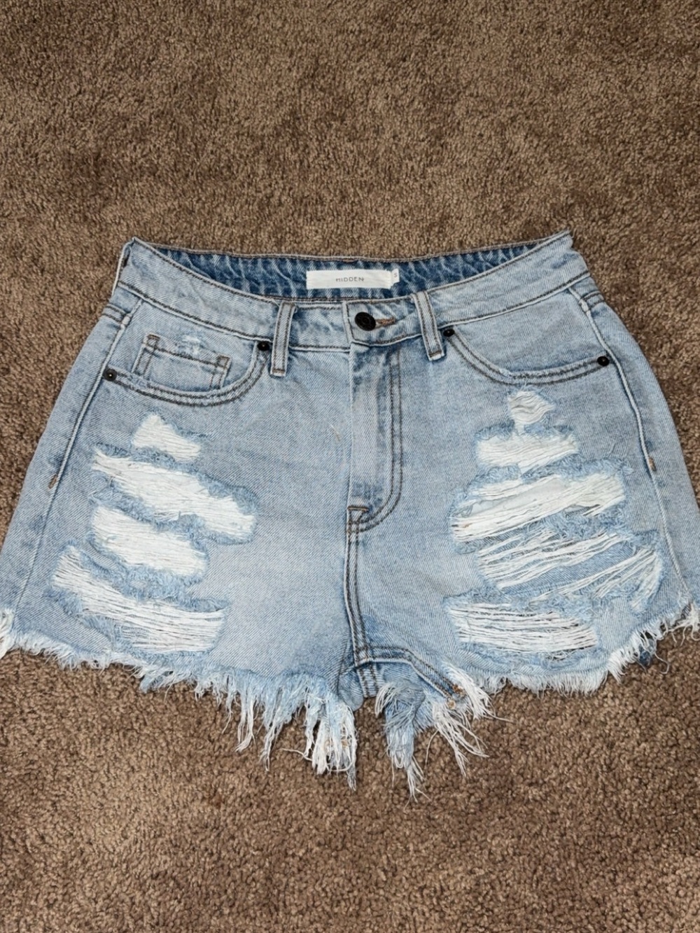 Hidden Distressed High-Rise Denim Shorts